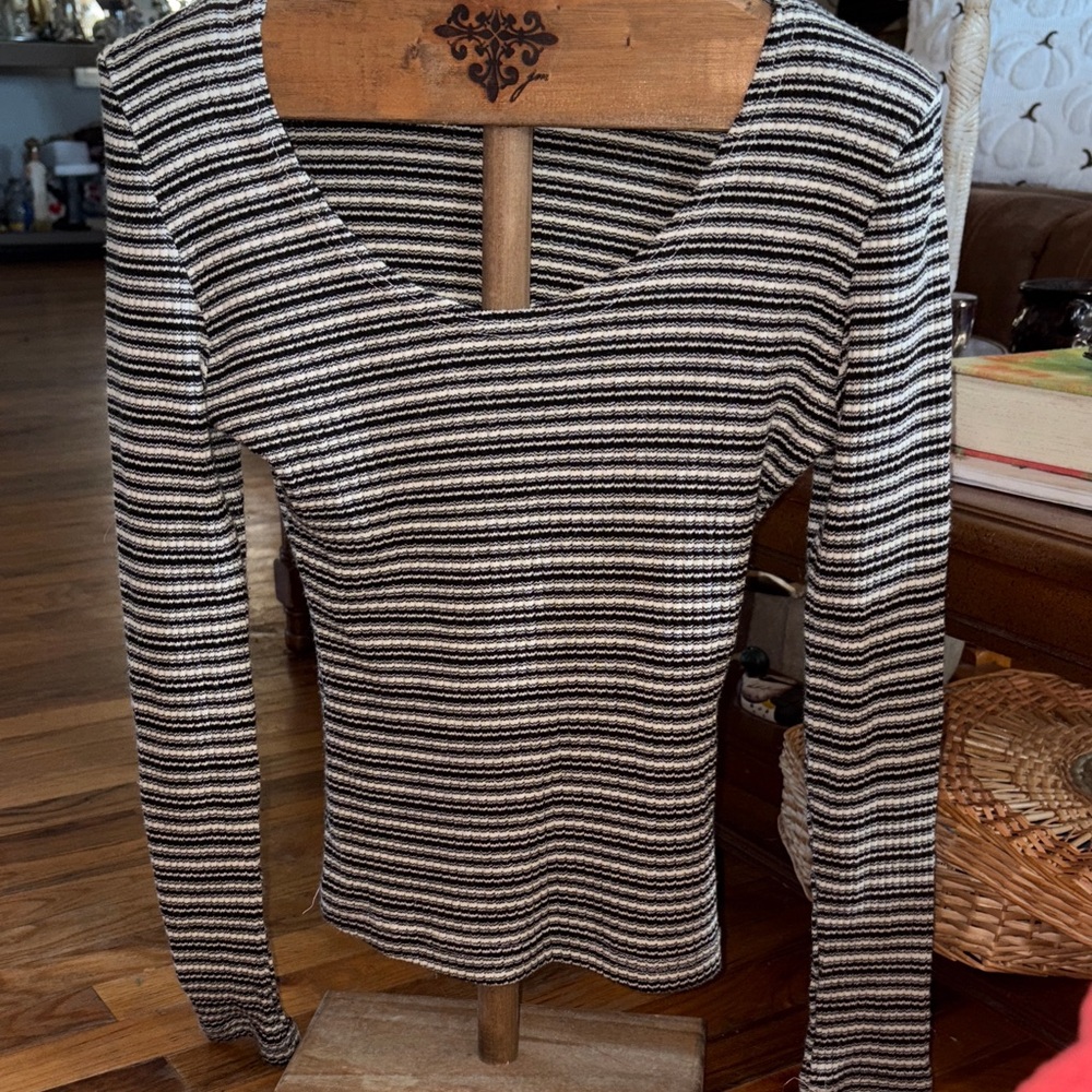 Express womens Vintage Y2K  Black and White Striped Long Sleeve Top Small/90s
